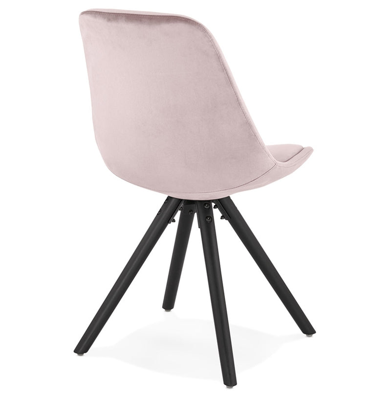 Vintage stoel 'RICKY' in roze fluweel en poten in zwart hout - Majorr