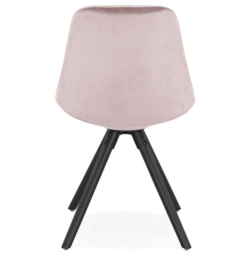 Vintage stoel 'RICKY' in roze fluweel en poten in zwart hout - Majorr