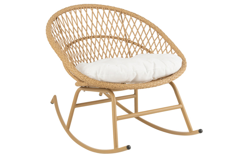 Rocking Chair+Cushion Zayo Metal/Reed Beige - Majorr