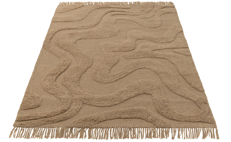 Rug Tufted Curves/Fringes Wool Beige - Majorr