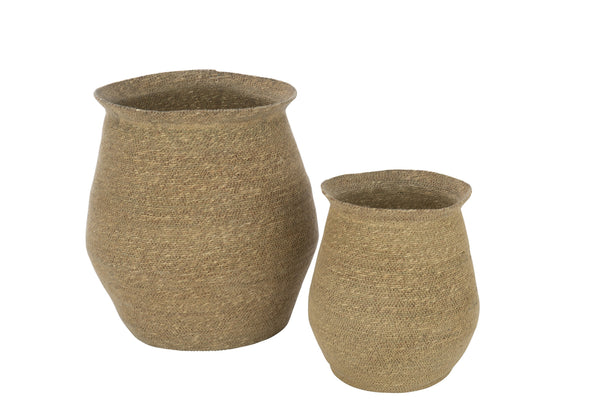 Set Of 2 Baskets Round Marie Seagrass Natural - Majorr