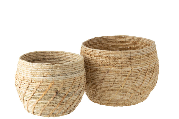 Set Of 2 Baskets Raffael Round Raffia Natural - Majorr