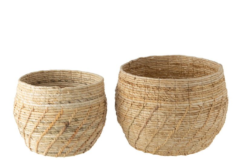 Set Of 2 Baskets Raffael Round Raffia Natural - Majorr