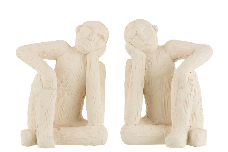 Set Of 2 Bookend Sitting Cement White Large