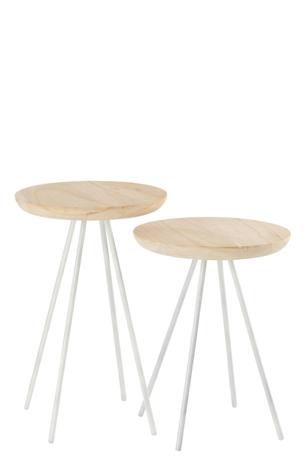 Set Of 2 Coffee Table Marc Wood Metal Natural White - Majorr