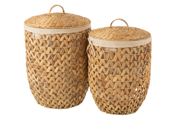 Set Of 2 Laundry Baskets + Lid Water Hyacinth Natural - Majorr