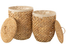 Set Of 2 Laundry Baskets + Lid Water Hyacinth Natural - Majorr