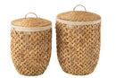 Set Of 2 Laundry Baskets + Lid Water Hyacinth Natural - Majorr