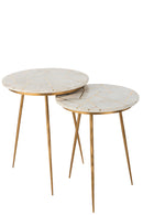 Set Of Two Sidetable Marble/Iron Gold/White - Majorr