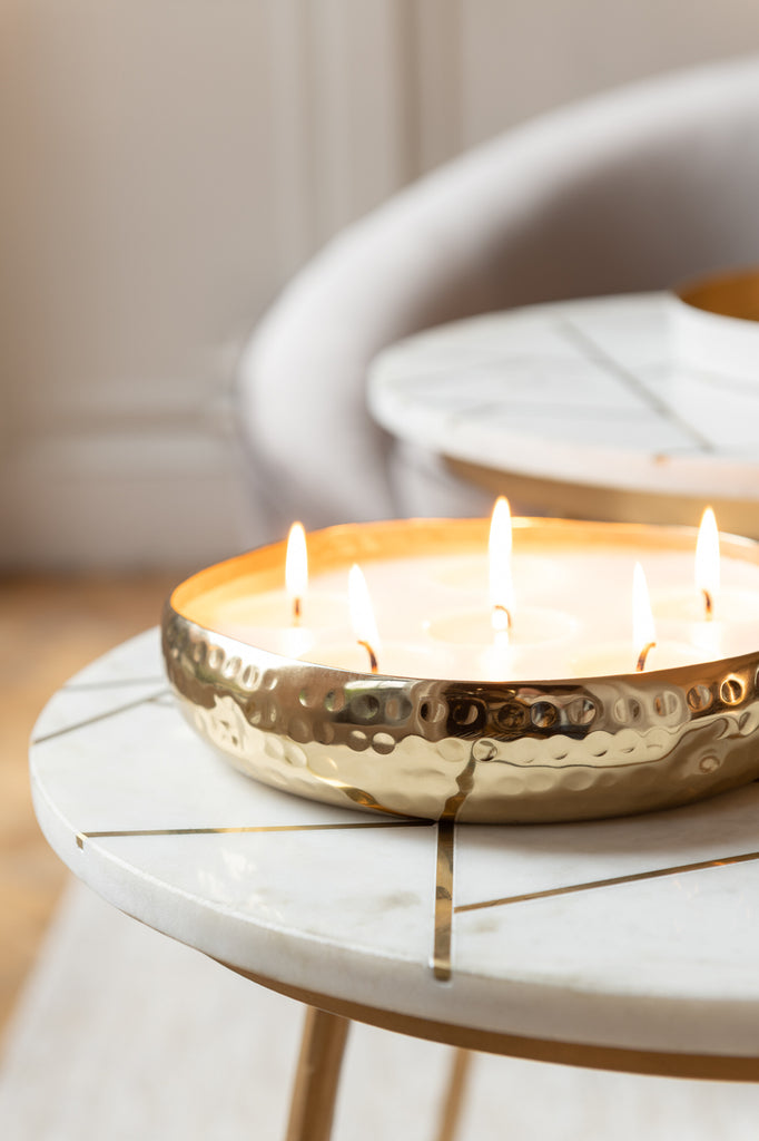 Set Of Two Sidetable Marble/Iron Gold/White - Majorr