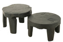 S/2 Table Round Teak Wood Black - Majorr
