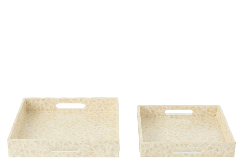 Set Of 2 Trays Nuye Shells/Mdf Ivory - Majorr