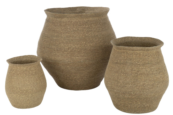 Set Of 3 Baskets Round Marie Seagrass Natural - Majorr
