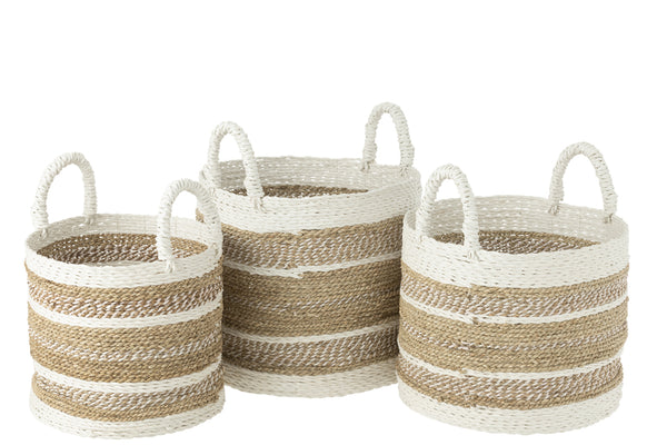 Set Of 3 Baskets Caro Raffia White/Natural - Majorr