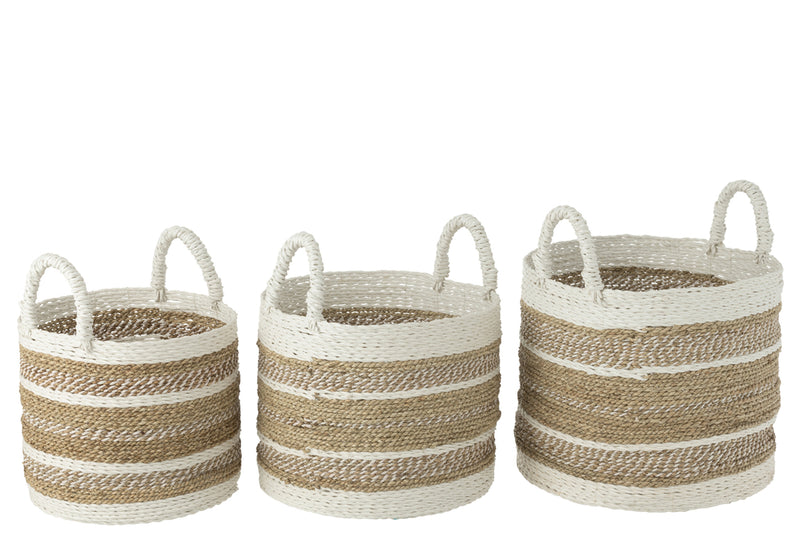 Set Of 3 Baskets Caro Raffia White/Natural - Majorr