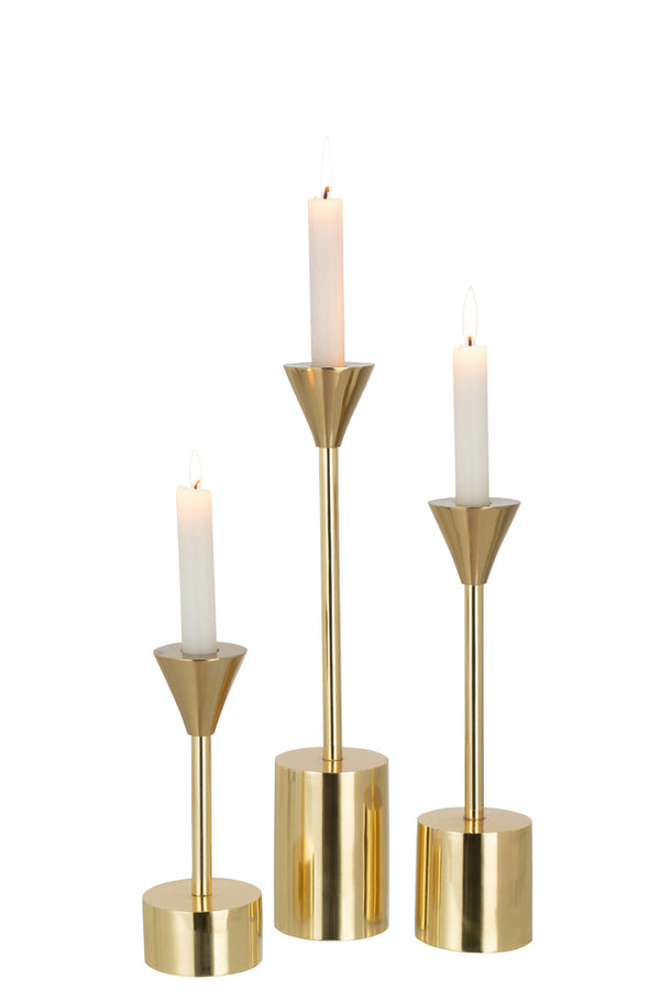 Set Of Three Candlestick Emma Aluminium Shiny Gold - Majorr