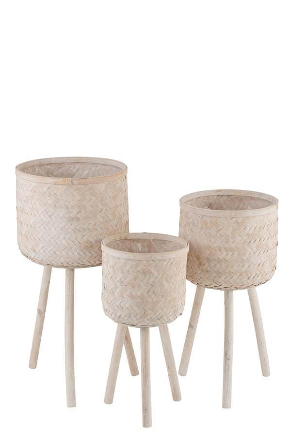 Set 3 Flowerpot Holders 3 Legs Bamboo/Plastic Natural Wash - Majorr