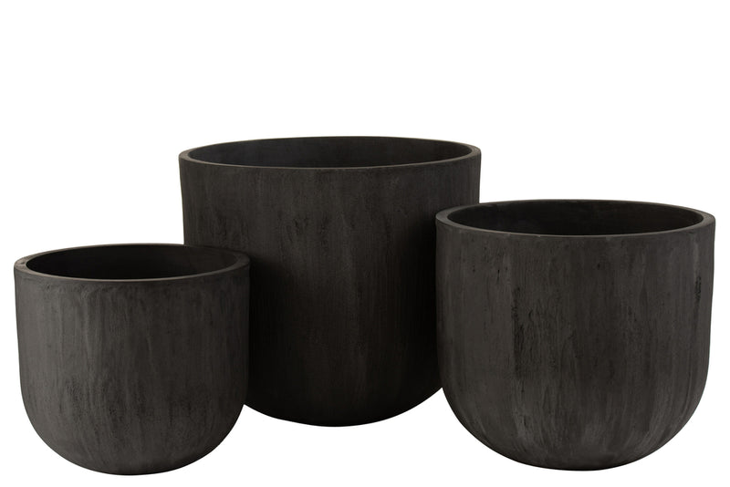 Set Of 3 Flowerpots Round Ceramic High Black - Majorr