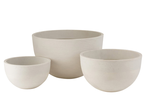 Set Of 3 Flowerpots Round Ceramic Low White - Majorr