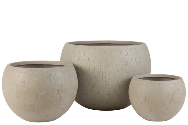 Set Of 3 Flowerpots Round Clay Beige - Majorr