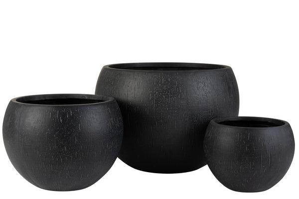 Set Of 3 Flowerpots Round Clay Black - Majorr