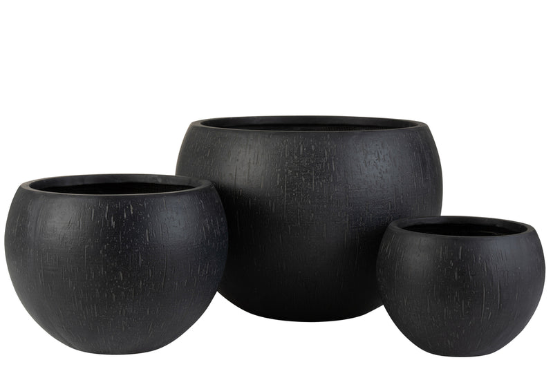 Set Of 3 Flowerpots Round Clay Black - Majorr