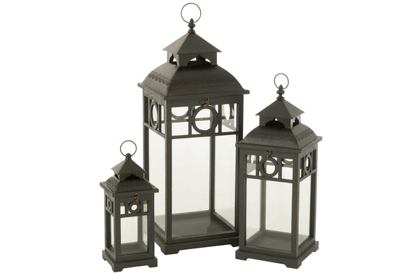 Set Of 3 Lantern Ibiza Wood Black - Majorr