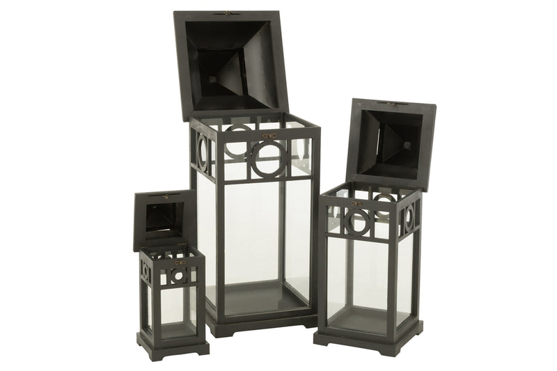 Set Of 3 Lantern Ibiza Wood Black - Majorr