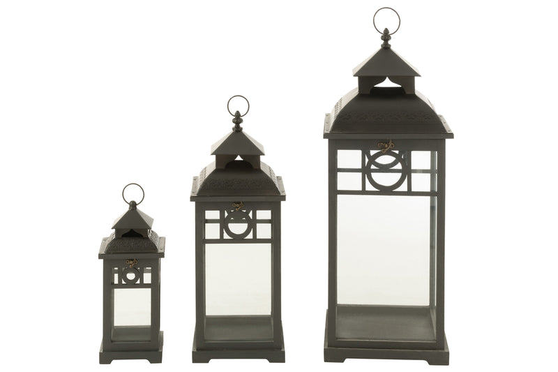 Set Of 3 Lantern Ibiza Wood Black - Majorr