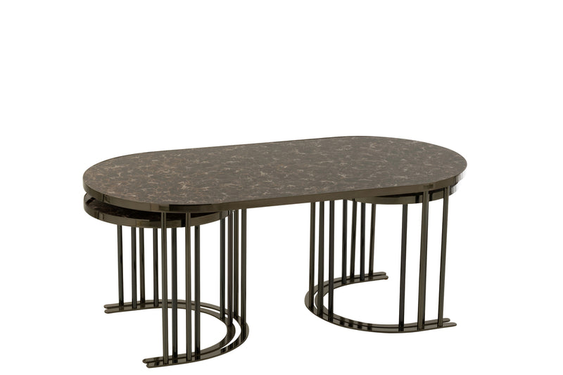 Set Of 3 Side Table Oval Silver/Brown Metal - Majorr