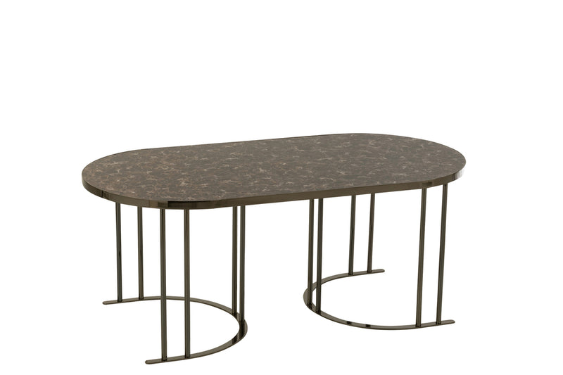 Set Of 3 Side Table Oval Silver/Brown Metal - Majorr