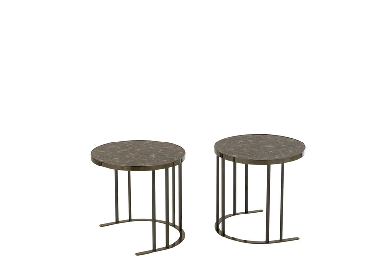 Set Of 3 Side Table Oval Silver/Brown Metal - Majorr