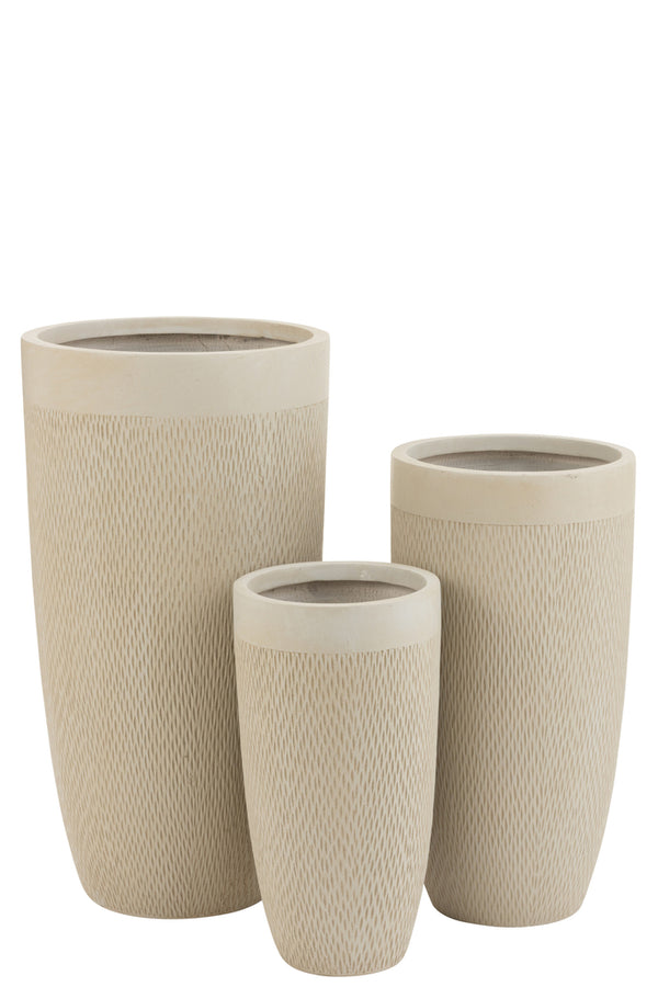Set Of 3 Vases Round High Clay Beige