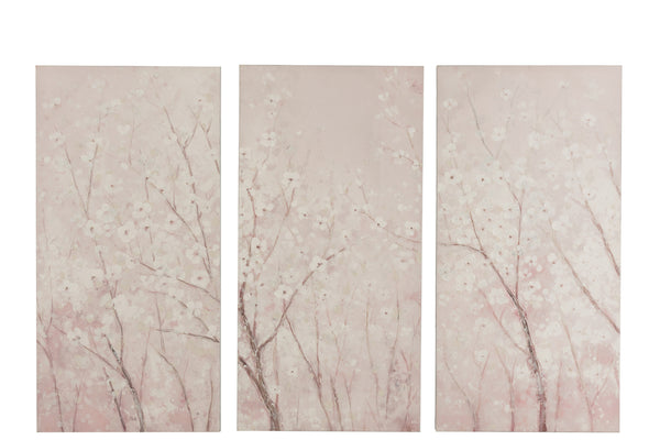 Set Of Three Wall Deco Sakura Canvas/Wood White/Pink