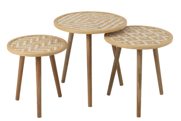 Set Of 3 Sidetable Patterns 3 Legs Bamboo/Wood Natural/White - Majorr