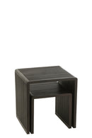 Set Of 2 Coffee Tables Cubic Recycle Teak Black - Majorr