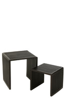Set Of 2 Coffee Tables Cubic Recycle Teak Black - Majorr