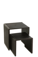 Set Of 2 Coffee Tables Cubic Recycle Teak Black - Majorr