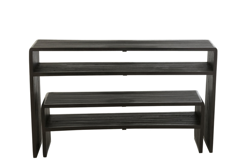 Set Of 2 Console With Shelf Recycle Teak Black - Majorr