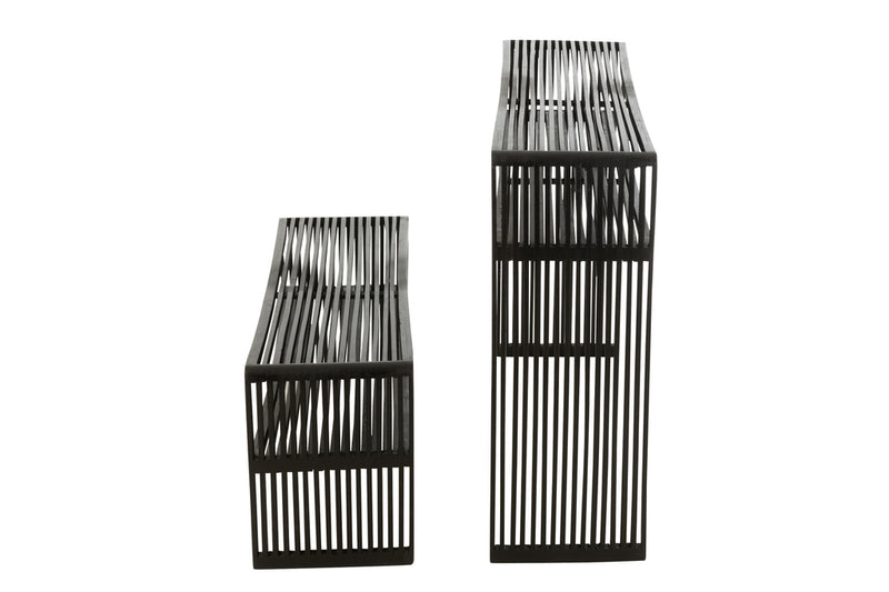 Set Of 2 Console With Shelf Recycle Teak Black - Majorr