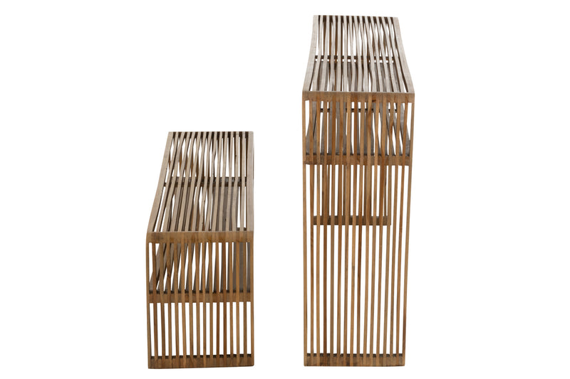 Set Of 2 Console With Shelf Recycle Teak Natural - Majorr