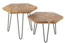 Set Of 2 Side Table Hexagone Teak Wood/Metal Natural - Majorr