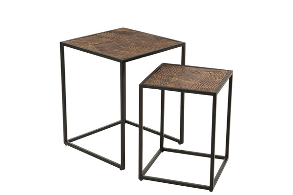 Set Of 2 Sidetables Ano Iron/Mango Wood Black/Brown - Majorr