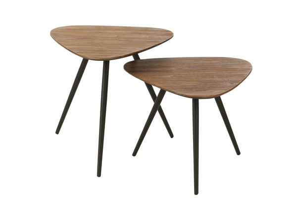 Set Of 2 Tables Triangle Recycle Teak Natural - Majorr