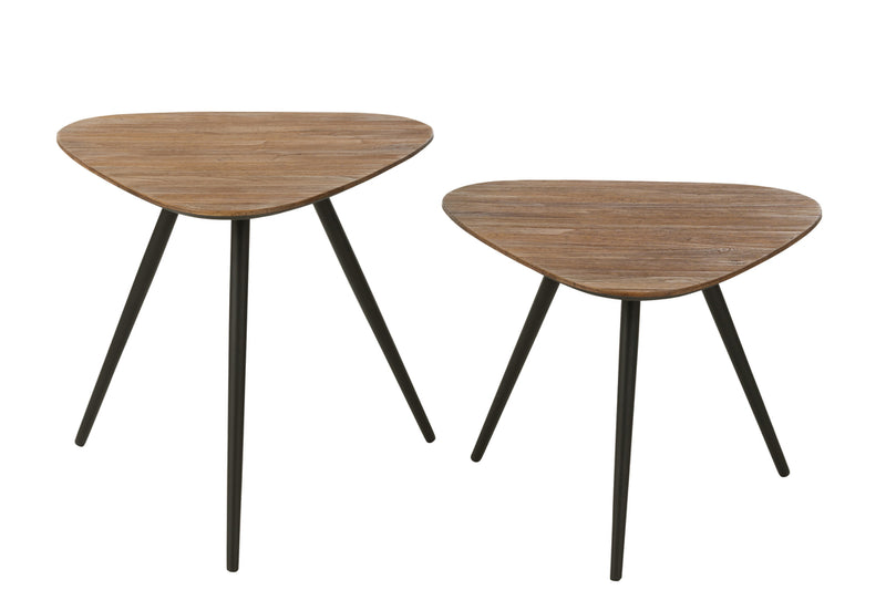 Set Of 2 Tables Triangle Recycle Teak Natural - Majorr