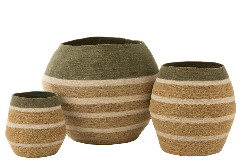 Set Of 3 Basket Stripes Seagrass Green/Natural - Majorr