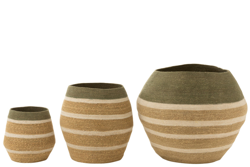 Set Of 3 Basket Stripes Seagrass Green/Natural - Majorr