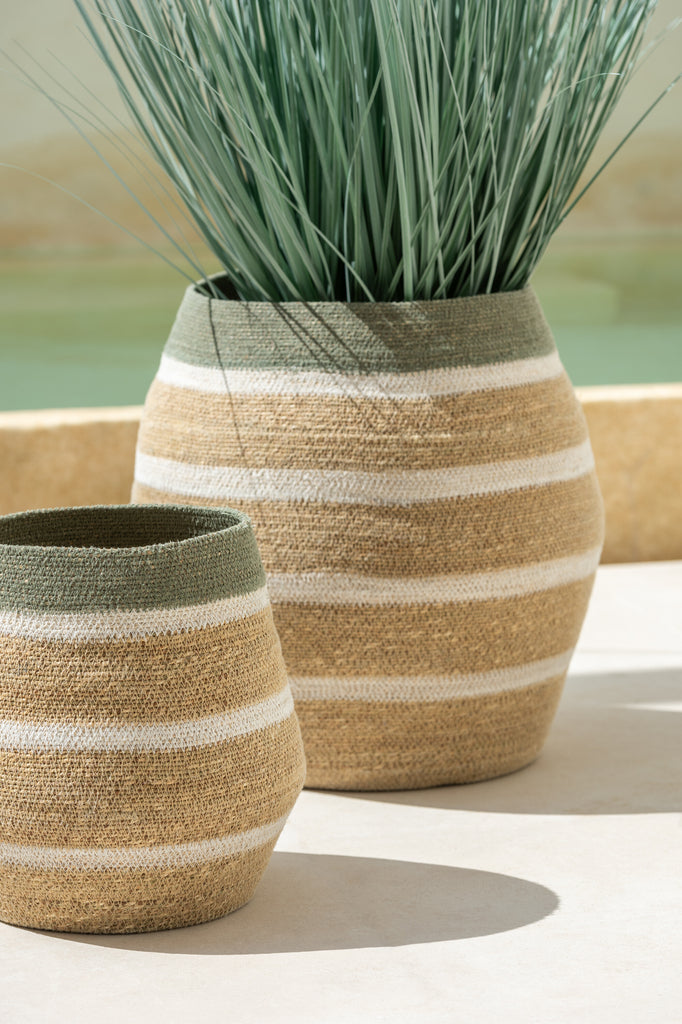 Set Of 3 Basket Stripes Seagrass Green/Natural - Majorr