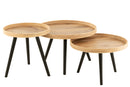 Set Of 3 Coffee Table Round Mango Wood Natural - Majorr