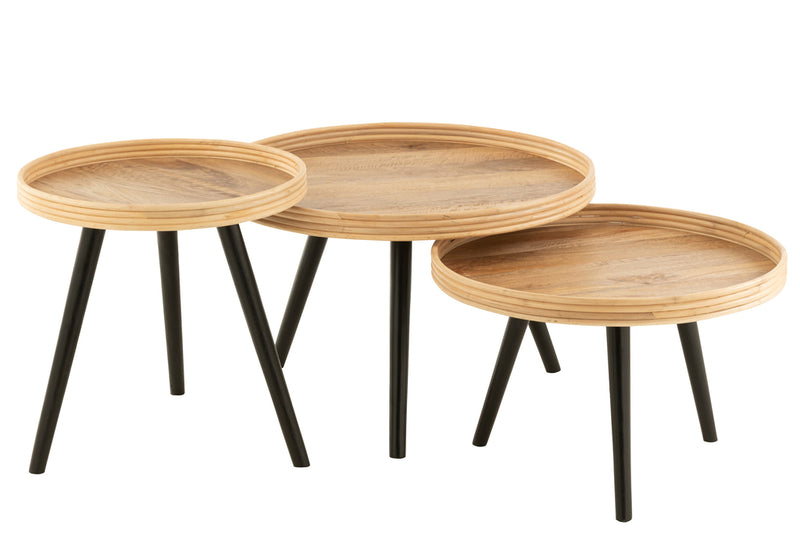 Set Of 3 Coffee Table Round Mango Wood Natural - Majorr